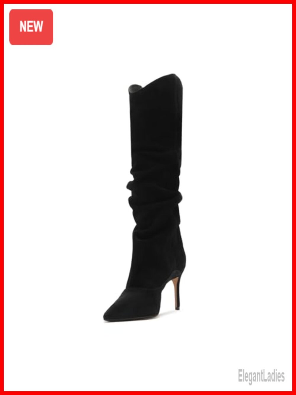 Suede Slouch Knee High Stiletto Heel Pointed Toe Boots